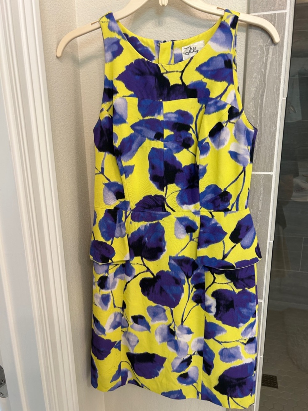 Milly of New York Yellow Floral Peplum Sheath Mini Dress Size 4
